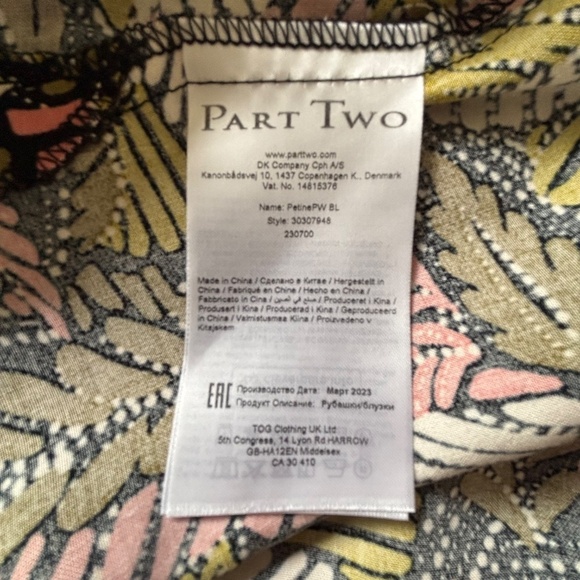 Part Two Copenhagen botanical print 3/4 sleeve blouse flowy size EU40 - Picture 12 of 16